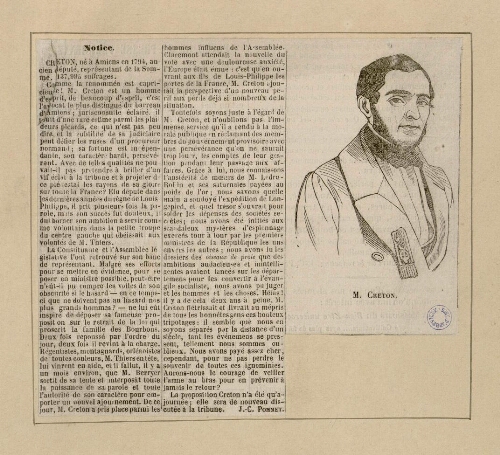 M. Creton. Portrait accompagné d'un article de J.-C. Pommet.