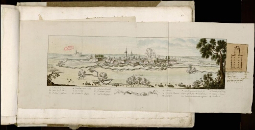 Hesdin 1639 Bataille d’Hesdin. Vue de la ville en perspective. Plan de l’église collégiale d’Hesdin