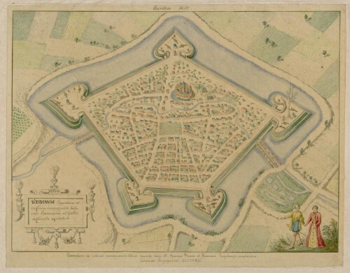 Hesdin, plan de la ville et des fortifications. Hesdinum oppidum et castrum in expugnabile, bello inter Caesarea nos et Gallos aestuante, excitatum.