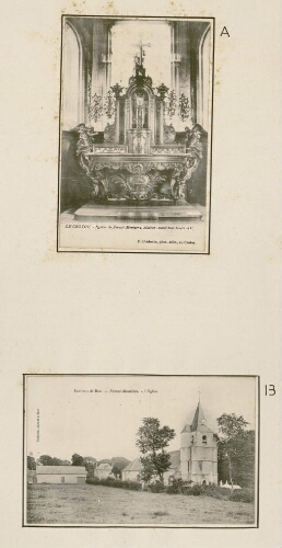 A) Église de Forest-Montiers, maître-autel bois Louis XIV. - Carte postale, Poide vin, phot.-édit. au Crotoy. B) Forest-Montiers : l'église. - Carte postale, Poide vin, éditeur à Rue.