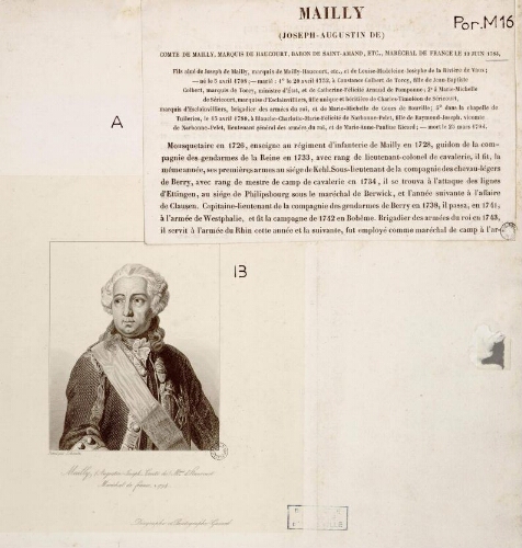 A) Notice concernant Joseph-Augustin de Mailly. B) Mailly (Augustin-Joseph, Comte de ) Marquis d'Haucourt.