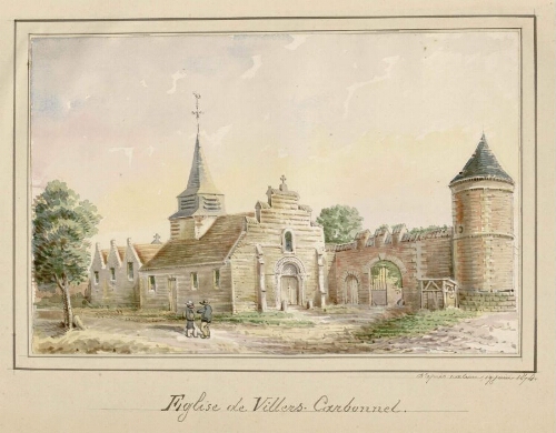 Église de Villers-Carbonnel. - Aquarelle d'Oswald Macqueron, d'après nature, 19 juin 1874.