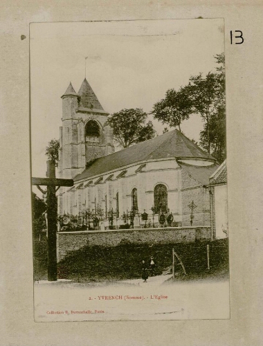 Yvrench (Somme) : l'église. - Carte postale coll. B. Duvauchelle, Paris.