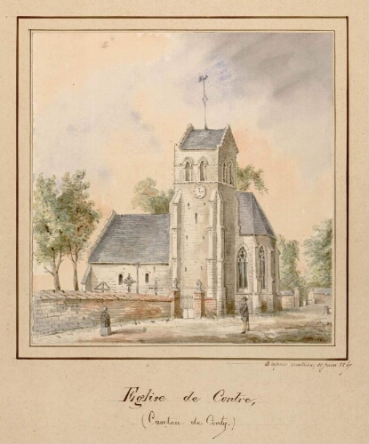 Eglise de Contre (Canton de Conty). - Aquarelle d’Oswald Macqueron, d'après nature, 11 juin 1867.