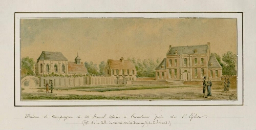 Maison de campagne de M.Lennel, située à Cambron près de l'église. - Aquarelle d’Oswald Macqueron. Extr. de la Coll. de MM. D. de Bommy et de St Amand.