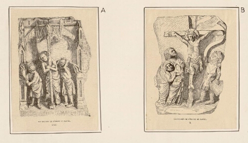 A) Bas-relief de l'église de Castel B) Bas-relief de Castel.