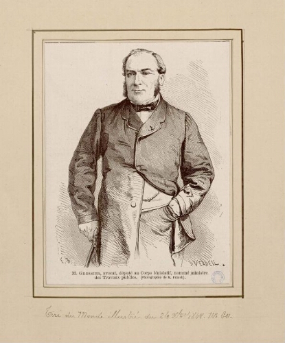 M. Gressier, avocat, député au Corps Législatif, nommé ministre des Travaux publics. (Photographie de M. Franck). - D. Verdeil, sculp. Extr. du "Monde illustré", du 26 décembre 1868, N°611.