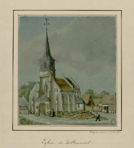 Eglise de Bellencourt Bellancourt. - Aquarelle d’Oswald Macqueron, d’après nature, 1er septembre 1860.