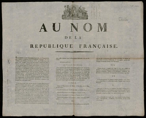 affiche révolutionnaire Au nom de la République française.