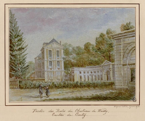 Partie des restes du château de Wailly (canton de Conty). - Aquarelle d’Oswald Macqueron, d'après nature, 2 juin 1873.