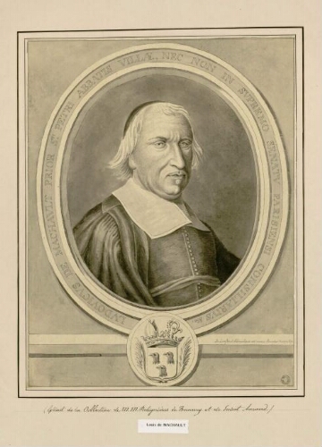 Louis de Machault, prieur de Saint-Pierre d'Abbeville. Ludovicus de Machault prior Sti Petri Abbatis Villae, nec non in supremo senatu Parisiensi consiliarius &. - Dessin extr. de la collection Delignières, d'après Io. Lenfant Abbavillaeus, ad vivum faciebat, 1670.