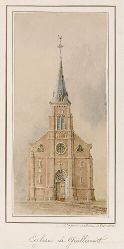 Église de Guillemont. - Aquarelle d’Oswald Macqueron, d'après nature, 21 octobre 1876.