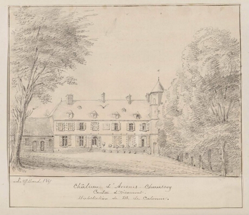 Château d'Avesnes-Chaussoy, canton d'Oisemont. Habitation de M. de Calonne. - dessin L. Gillard. 1865.