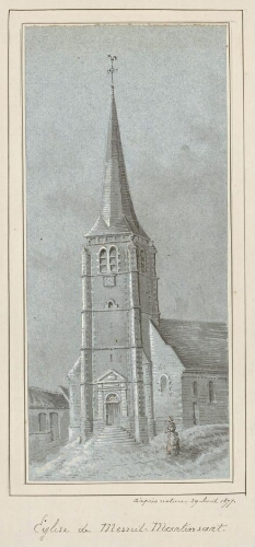 Église de Mesnil-Martinsart. - Aquarelle d'Oswald Macqueron, d'après nature, 29 avril 1877.