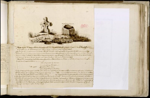 Croix de pierre très grossière d’environ trois pieds de haut sur la route d’Abbeville à Hesdin à 700 pas de Crécy, à l’endroit ou Jean de Luxembourg roy de Bohême tomba à la journée de Crécy le 26 aoust 1346…