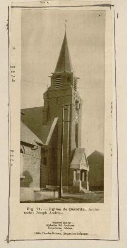 Église de Bécordel. Architecte : Joseph Andrieu. - Héliogr. Charles Bulens (Bruxelles).