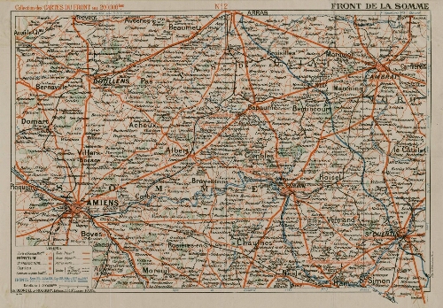 Front de la Somme. Carte n°2. Collection des "Cartes du front au 200.000ème. - Ed. Blondel La Rougery, éd., Paris. (Carte représentant le front de la Somme : Amiens, Saint-Quentin, Doullens, Arras, Cambrai, pendant la Première Guerre mondiale).