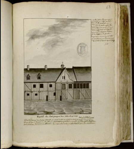 Abbeville Hôpital de Saint-Jacques rue Entre de ux eaux. Cet hôpital est marqué dans le plan d’Abbeville par Robert Cordier où on voit son clocher surmonté d’une croix. Il est aussi cité dans la de scription de cette ville par Claude Rivet de Montde vis…