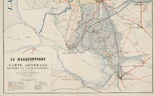 Le Marquenterre : carte générale, routière et hydrographique dressée en 1913 par G. Flautre, Géomètre-Expert, à Rue et L. François, Agent-Voyer, à Rue. Echelle 1/20 000.