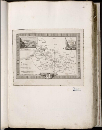 Carte du département de la Somme divisée en 5 arrondissements et en 41 Justices de Paix, an 1806. Par Daligny, dessinateur de l’Ingénieur en chef du département de la Somme . En haut, à gauche de la carte, vue du canal et du port de Saint-Valery-sur-Somme