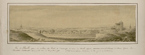 Vue d'Abbeville, prise du milieu du haut de l'ouvrage à corne du Mail, appelé communément Champ de Mars, depuis la fédération nationale qui eût lieu le 14 juillet 1790.