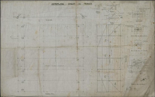 Cartes et Plans 1914-1918 Aeroplane sheds (hangars à avions) for France for Director of Army contracts, London, 80 off. - Traced by Sap S.E.B. R.M.R.E., N°1 SIEGE C°, feb. 1917.