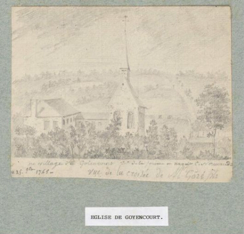 Vue de l'église de Goyencourt, 25 novembre 1765.