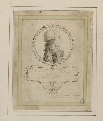 Dédié à Monsieur Delattre d'Abbeville, député de Ponthieu à l'Assemblée Nationale de 1789. Par son tres humble et tres obeissant serviteur, Auvres?. M. Delattre était négociant à Abbeville, il fut également membre du Corps législatif et préfet du Vaucluse.