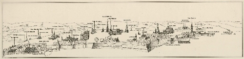 Extrait d'un plan d'Abbeville sous Louis XIII : réduction du Plan de Mont Devis, qui se trouve à la Bibliothèque Nationale. La vue est prise des hauteurs du faubourg Saint-Gilles.