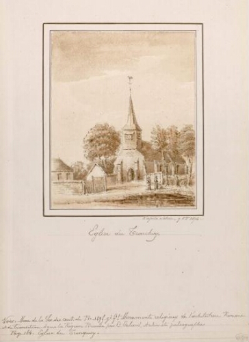 Église du Tronchoy. - Aquarelle d'Oswald Macqueron, d'après nature, 9 oct. 1876. - Nota : Tronchoy est une ancienne commune française située dans le département de la Somme. Depuis 1972, elle est associée à la commune d’Hornoy-le-Bourg, comme les communes de Selincourt, Lincheux-Hallivillers, Orival, Gouy-L’Hôpital et Boisrault.