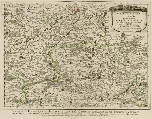 Gouvernement Général de Picardie qui comprend la Généralité d'Amiens divisée en ses huit Élections : avec l'Artois et les frontières des Pays Bas : dressé sur les Mémoires les plus nouveaux par le Sr Jaillot, géographe du Roy.