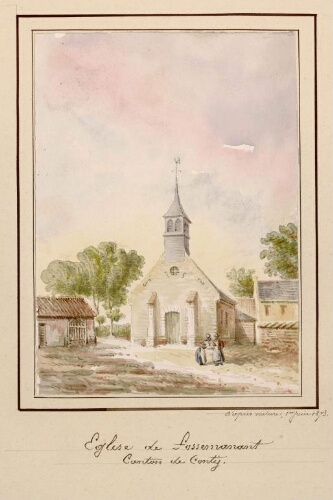 Eglise de Fossemanant (canton de Conty). - Aquarelle d’Oswald Macqueron, d'après nature, 1er juin 1873.