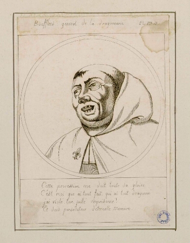 Boufflers : général de la dragonnerie. - Caricature de Louis François de Boufflers suivi de vers satyriques. Copie de la planche Por. B87