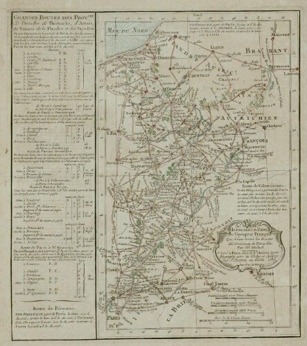 L'Indicateur Fidèle du Voyageur François qui donne toutes les Routes des Provinces de Picardie, par M. Michel : Grandes routes des provinces de Picardie, de Thiérache, d'Artois, du Hainaut, de la Flandre et des Pays-Bas.