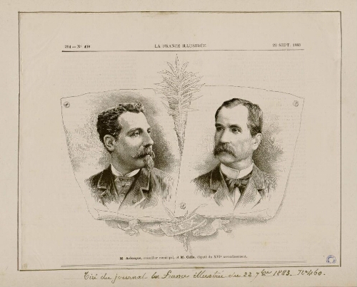 M. Aclocque, conseiller municipal, et M. Calla, député du XVIe arrondissement. Tiré du journal "La France illustrée" du 22 septembre 1883, n° 460, p. 204.