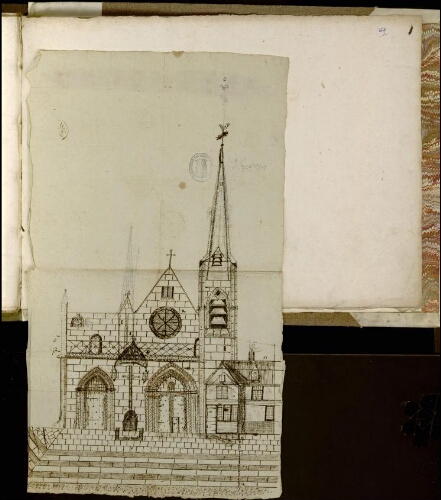 Dessin à la plume de l’église Saint-Georges d'Abbeville