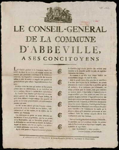 affiche révolutionnaire Le Conseil-Général de la Commune d'Abbeville, à ses concitoyens.