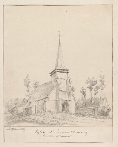 Église d'Avesnes-Chaussoy, canton d'Oisemont. - dessin L. Gillard, 1865.