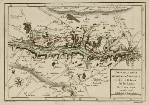 Carte de la route d'Amiens à Abbeville dressée et dessinée sur les lieux : Par le sieur Denis, en juillet 1776.