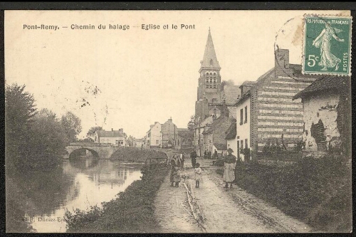 Pont-Remy : chemin du halage - église et le pont