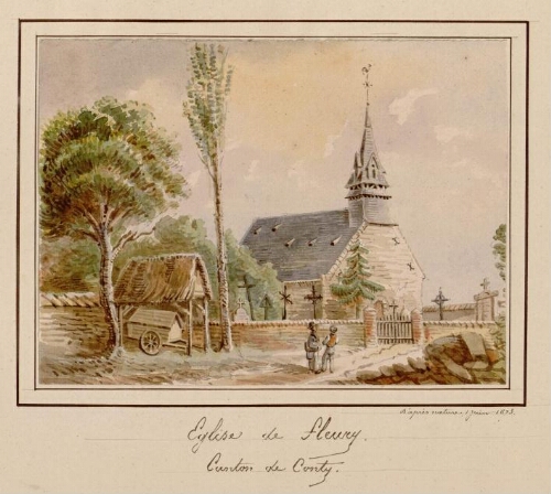 Eglise de Fleury (canton de Conty). - Aquarelle d’Oswald Macqueron, d'après nature, 1 juin 1873.