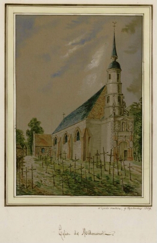 Église de Millencourt. - Aquarelle d'Oswald Macqueron, d'après nature, 9 septembre 1849.