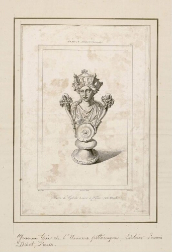 Buste de Cybèle trouvé à Tours (près d'Abbeville). - Muret de l. - Lemaire direxit. - Branche, sculp. - Gravure tirée de l'"Univers pittoresque", éditeur Firmin Didot, Paris.