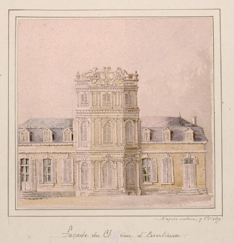 Façade du château d'Essertaux. - Aquarelle d’Oswald Macqueron, d'après nature, 9 octobre 1877.