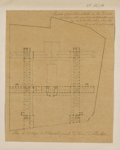 Plan du 2e étage de l'Hôpital général des pauvres d'Abbeville.