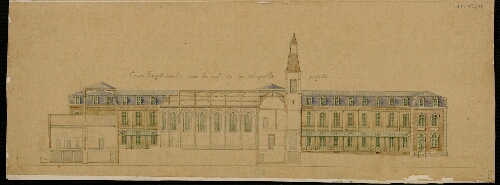 Hôpital général d'Abbeville : coupe longitudinale par la nef de la Chapelle projetée.