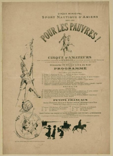 Amiens : Cirque municipal ; Sport Nautique d'Amiens : 1866-1891. Pour les pauvres ! Cirque d'amateurs. Programme des manifestations.