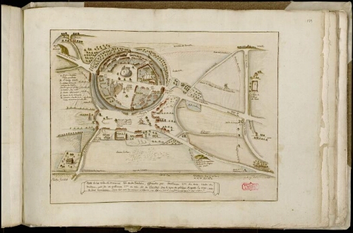 Plan de la ville de Hiermont & de sa banlieue, affranchie par Guillaume 3ème du nom, comte de Ponthieu, petit fils de Guillaume 2ème du nom, dit de Talvas, sous le règne de Philippe Auguste l’an 1192, avec les lieux circonvoisins. - Signé par J.A.J. de lignières, 1785