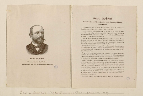 Paul Guénin : Commissaire de Police (Quartier de la Chaussée-d'Antin). Extr. de "Représentants… du 9e arrondissement", par Fabius de Champville, 1899.