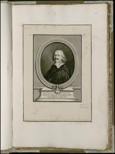 Nicolas Sanson, conseiller d’état et géographe ordinaire du roy, né à Abbeville le 20 décembre 1600, mort à Paris le 7 juillet 1667. - Copié par A. Delignières en 1789, d’après Daret, pinx.peintre et J. Edelinck, sculp.